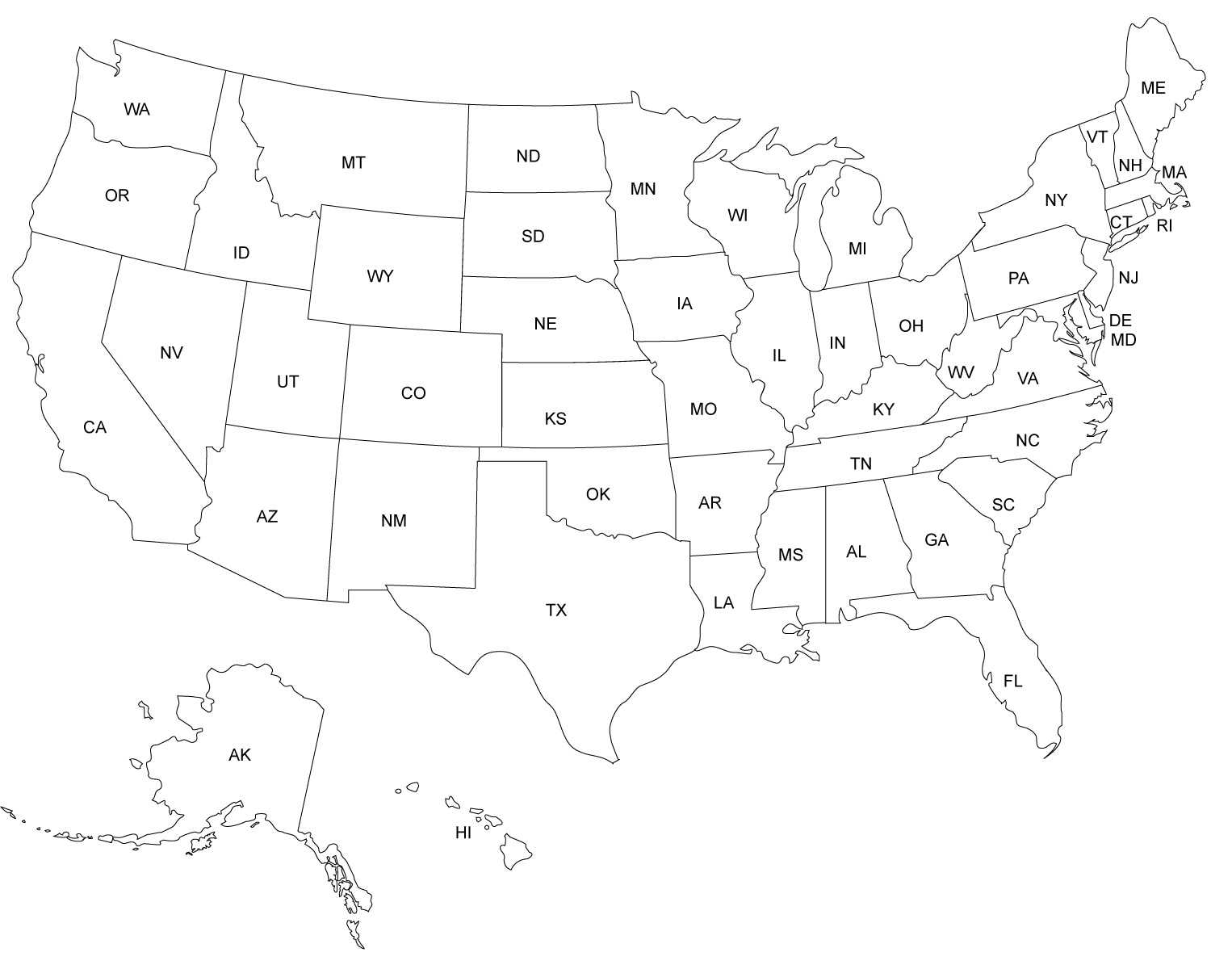 blank map of the United States