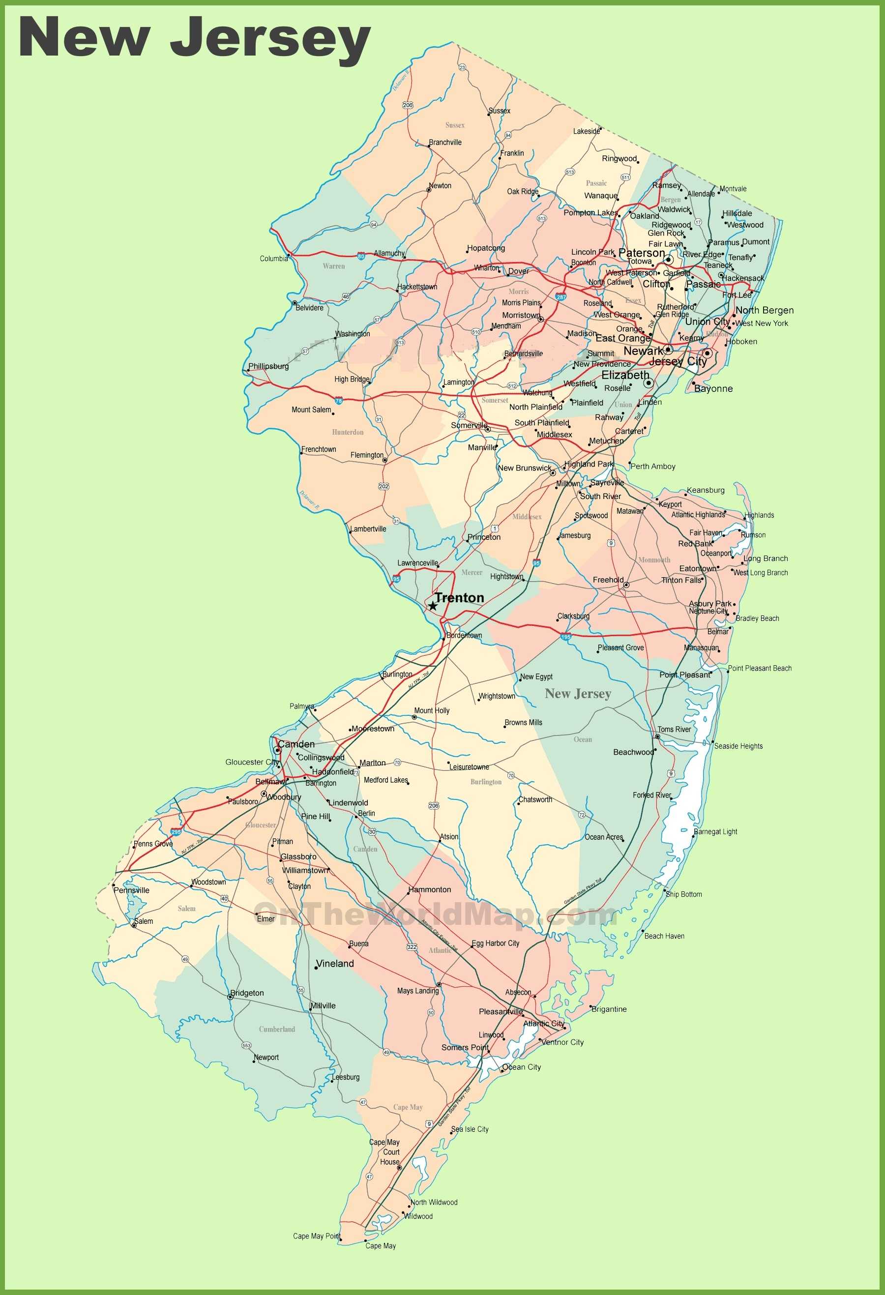 road map of new jersey with cities United States Maps